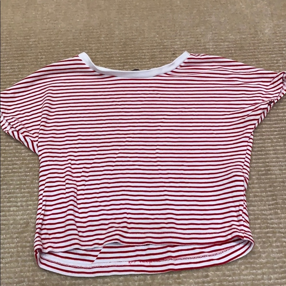 Red and white striped cap sleeve crop top